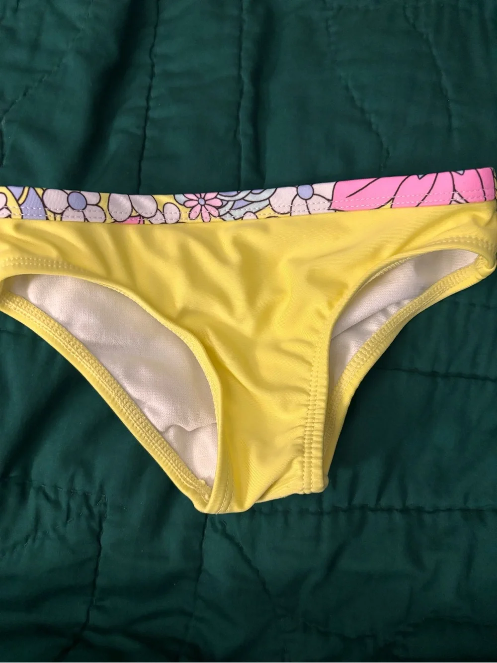 White Rash Guard with Multicolor Stitching & Yellow Bikini Bottoms